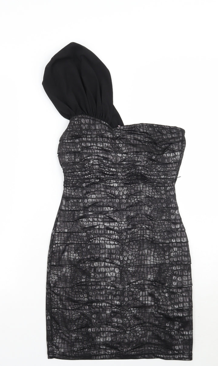 Lipsy Womens Black Animal Print  A-Line  Size 8