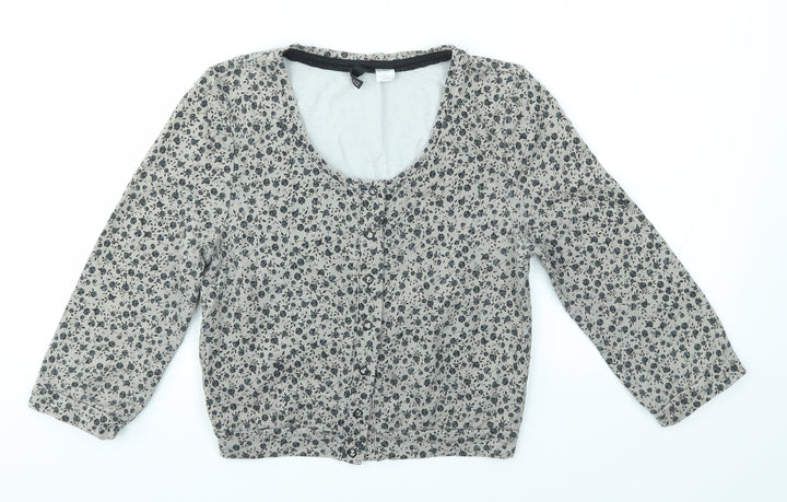 H&M Womens Grey Floral  Cardigan Jumper Size 6