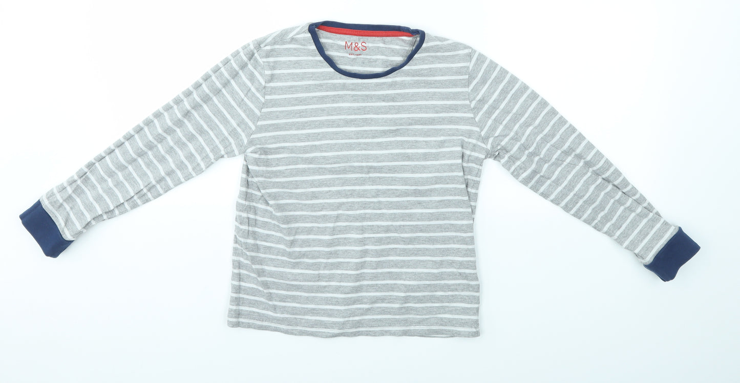 M&S Boys Grey Striped  Basic T-Shirt Size 9-10 Years