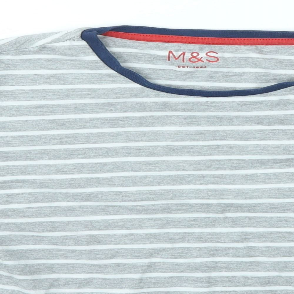 M&S Boys Grey Striped  Basic T-Shirt Size 9-10 Years