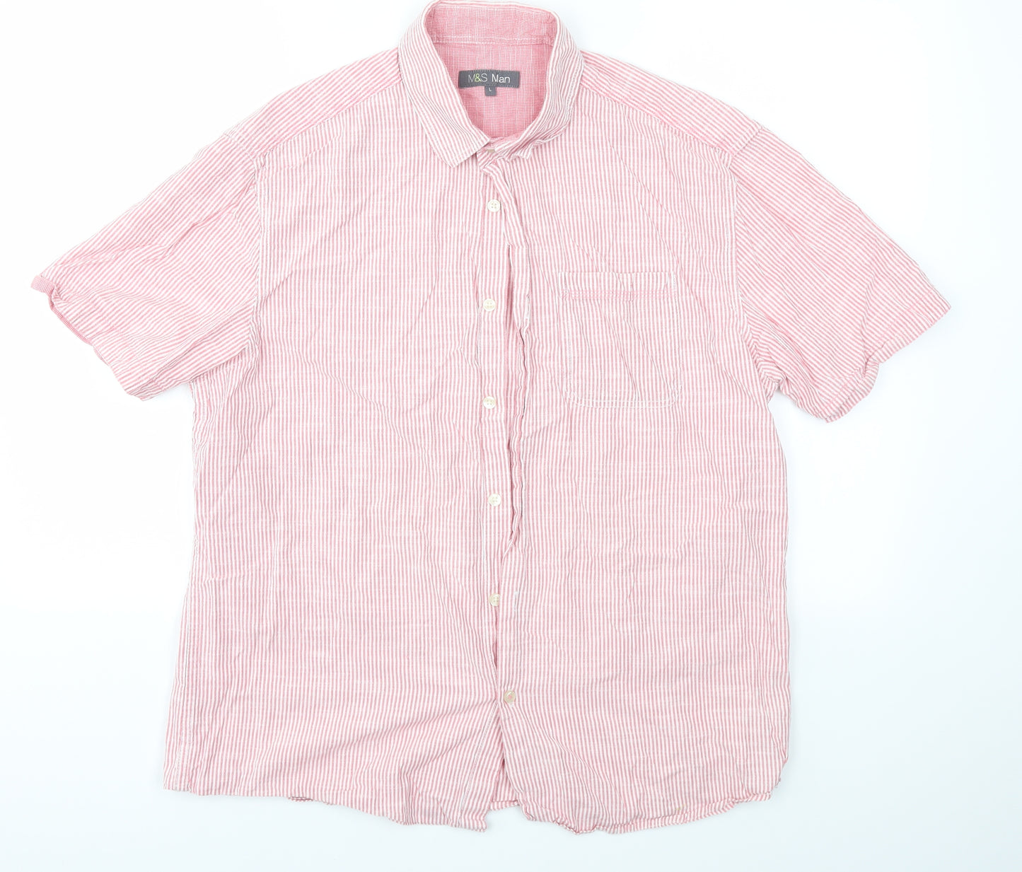 M&S Mens Red Striped   Button-Up Size L