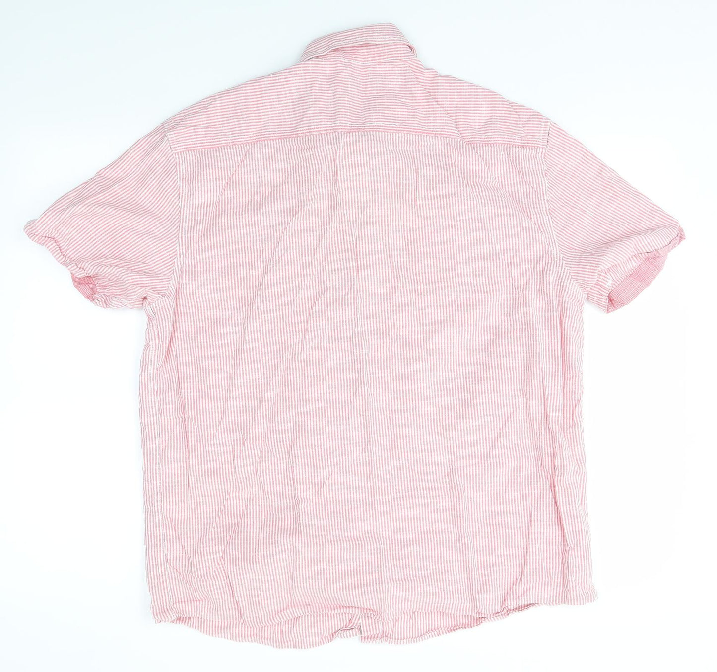 M&S Mens Red Striped   Button-Up Size L