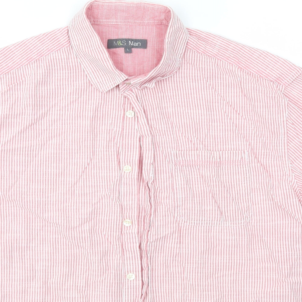 M&S Mens Red Striped   Button-Up Size L