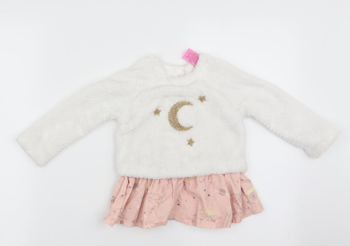 Isaac Mizrahi Girls White Floral  Pullover Jumper Size 12-18 Months  - Faux Skirt Trim