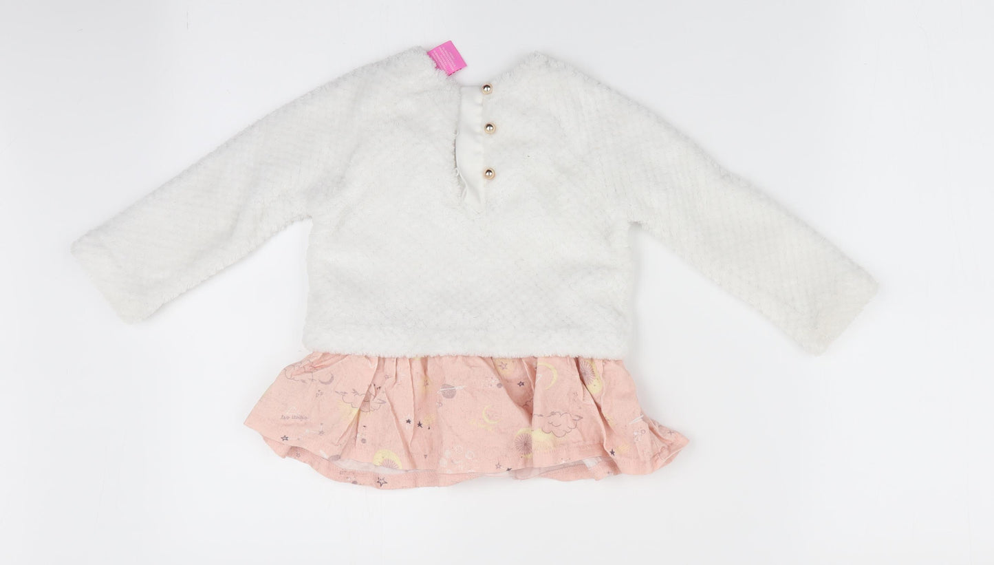 Isaac Mizrahi Girls White Floral  Pullover Jumper Size 12-18 Months  - Faux Skirt Trim