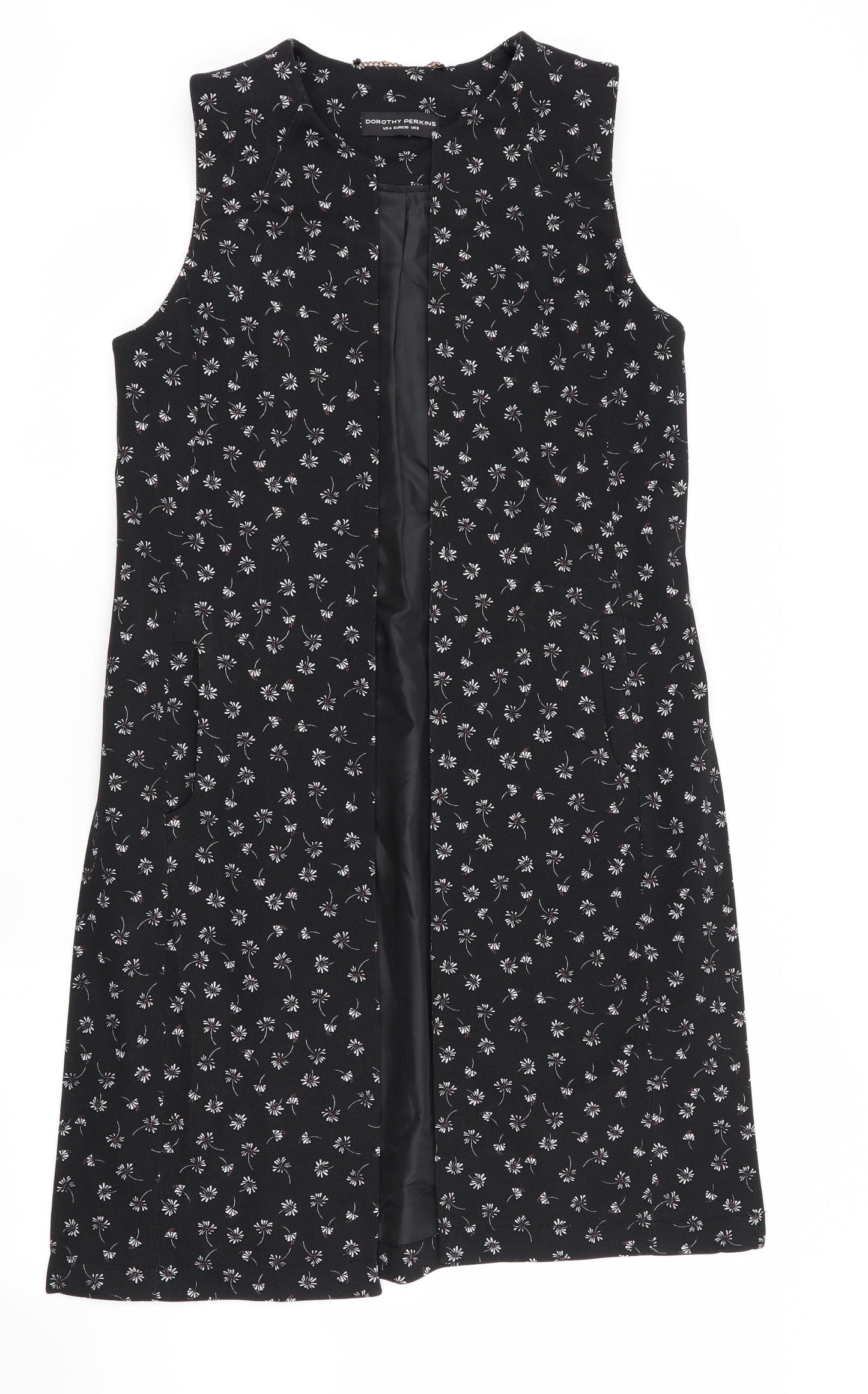 Dorothy Perkins Womens Black Floral  Overcoat Waistcoat Size 8  - Longline Waistcoat
