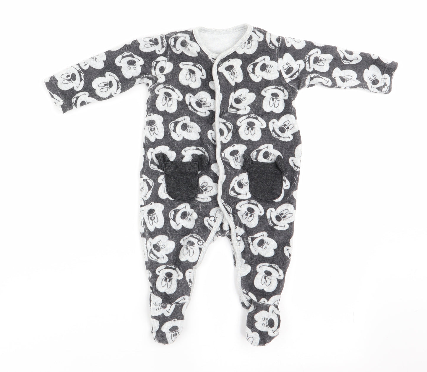 Disney Baby at George Boys Grey Animal Print  Romper One-Piece Size 0-3 Months  - Mickey Mouse