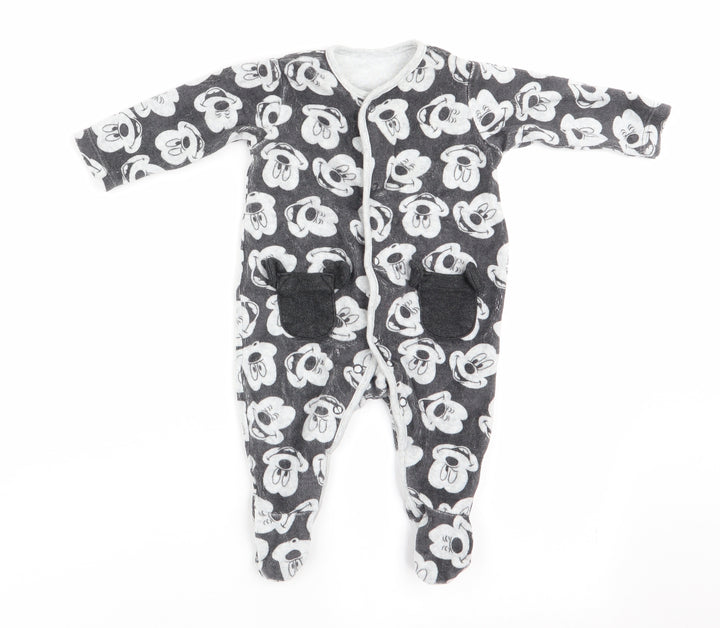 Disney Baby at George Boys Grey Animal Print  Romper One-Piece Size 0-3 Months  - Mickey Mouse