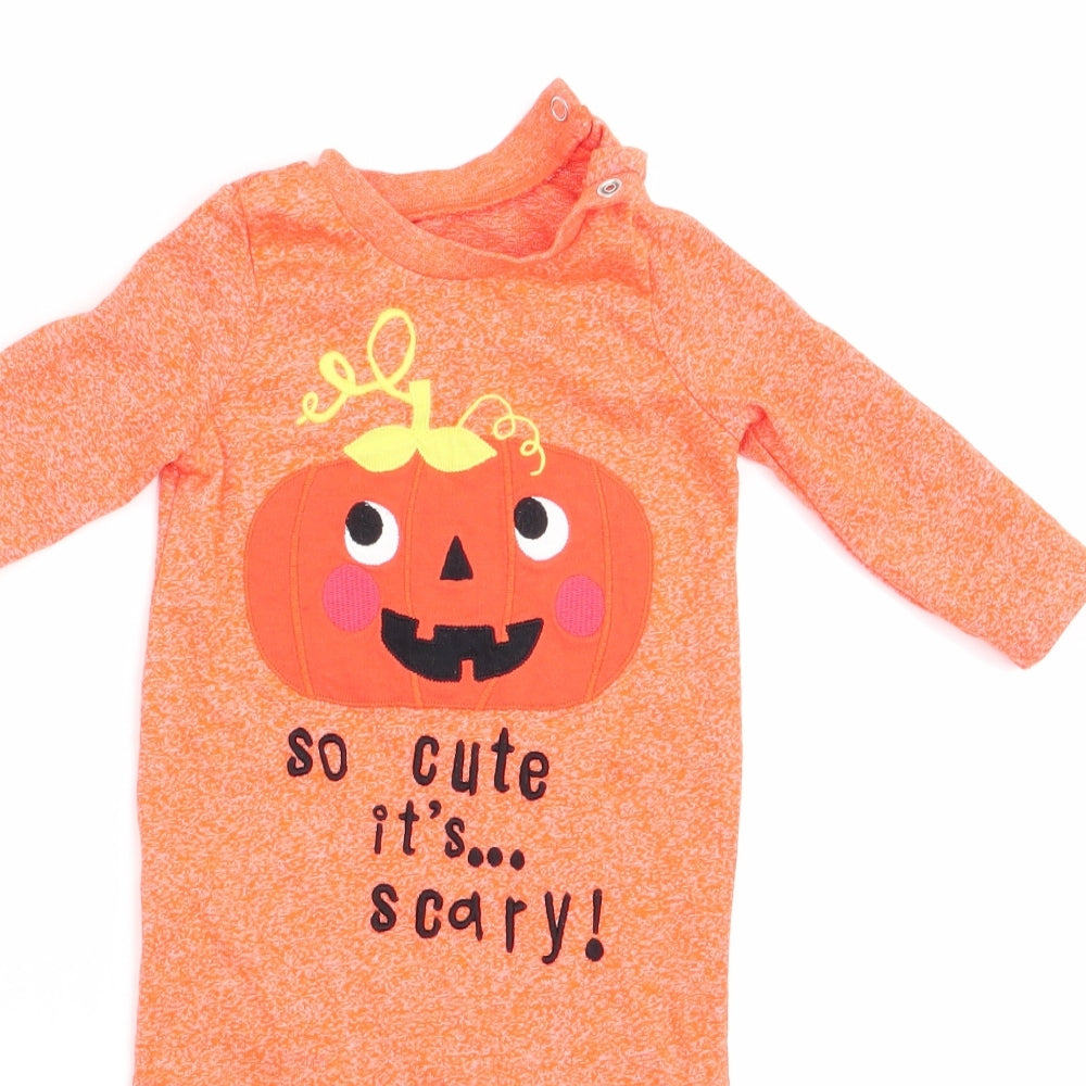 Fred & Flo Boys Orange   Babygrow One-Piece Size 0-3 Months  - Halloween