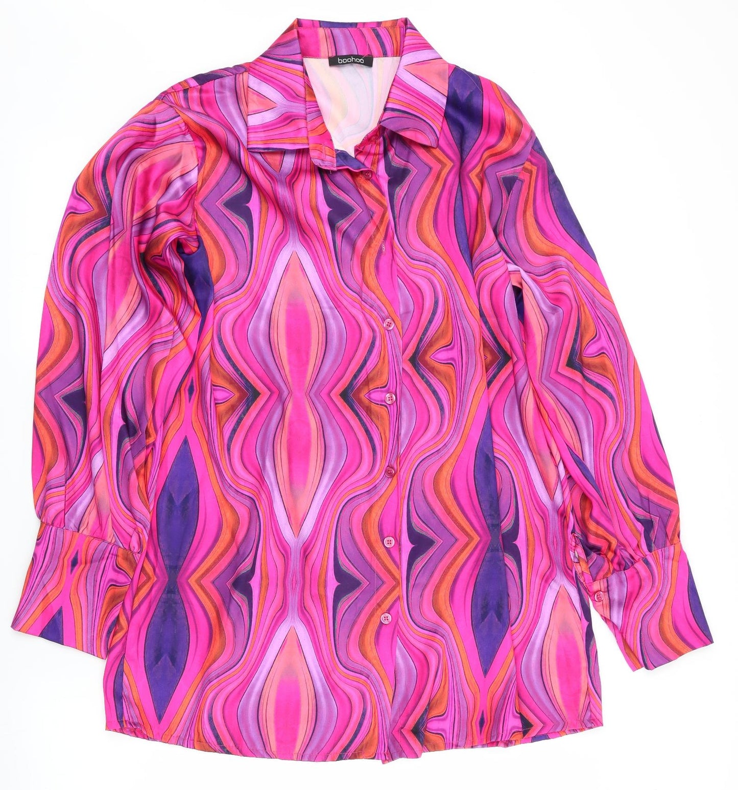 Boohoo Womens Pink Geometric  Basic Blouse Size 12