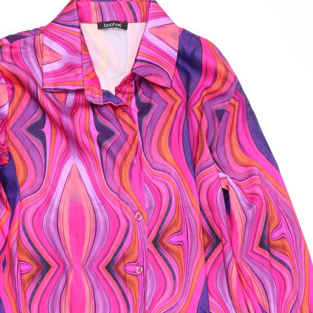 Boohoo Womens Pink Geometric  Basic Blouse Size 12