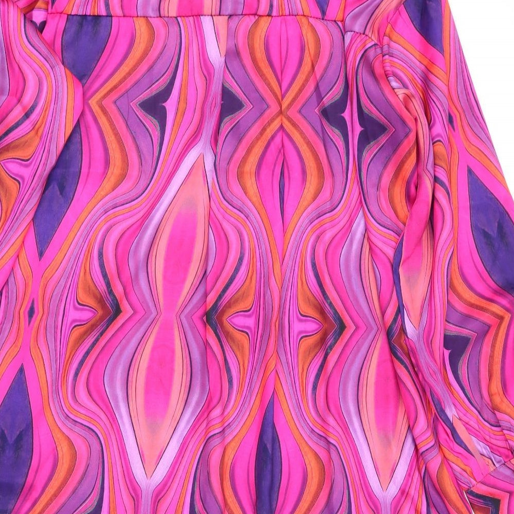 Boohoo Womens Pink Geometric  Basic Blouse Size 12