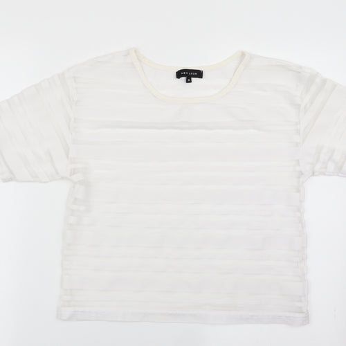 New Look Womens White Striped  Basic T-Shirt Size 8