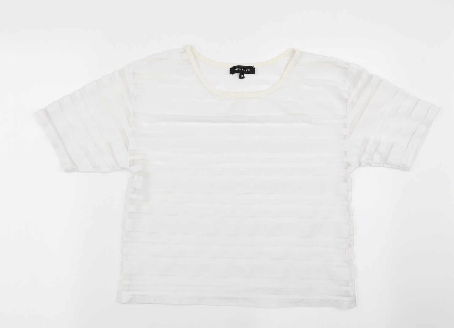 New Look Womens White Striped  Basic T-Shirt Size 8