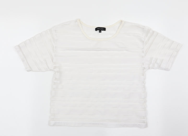 New Look Womens White Striped  Basic T-Shirt Size 8