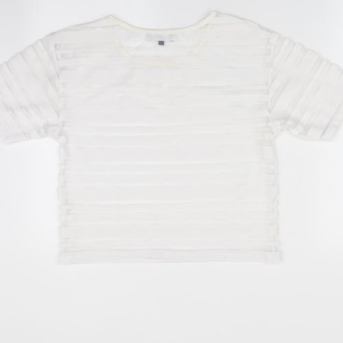 New Look Womens White Striped  Basic T-Shirt Size 8