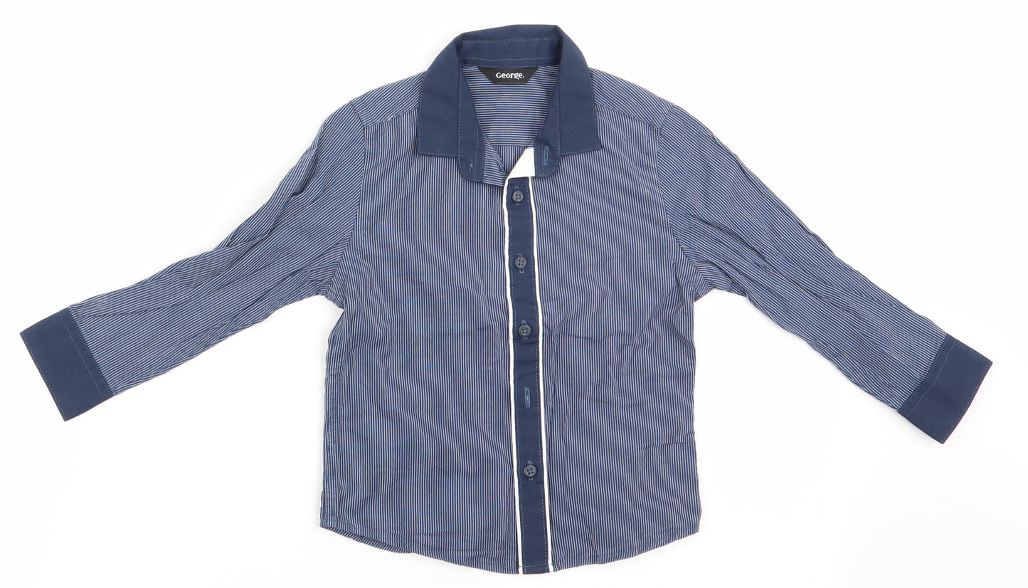 George Boys Blue Striped  Basic Button-Up Size 18-24 Months