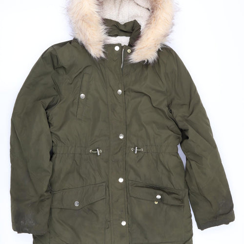 V by Very Womens Green   Anorak Coat   - Faux Fur Trim