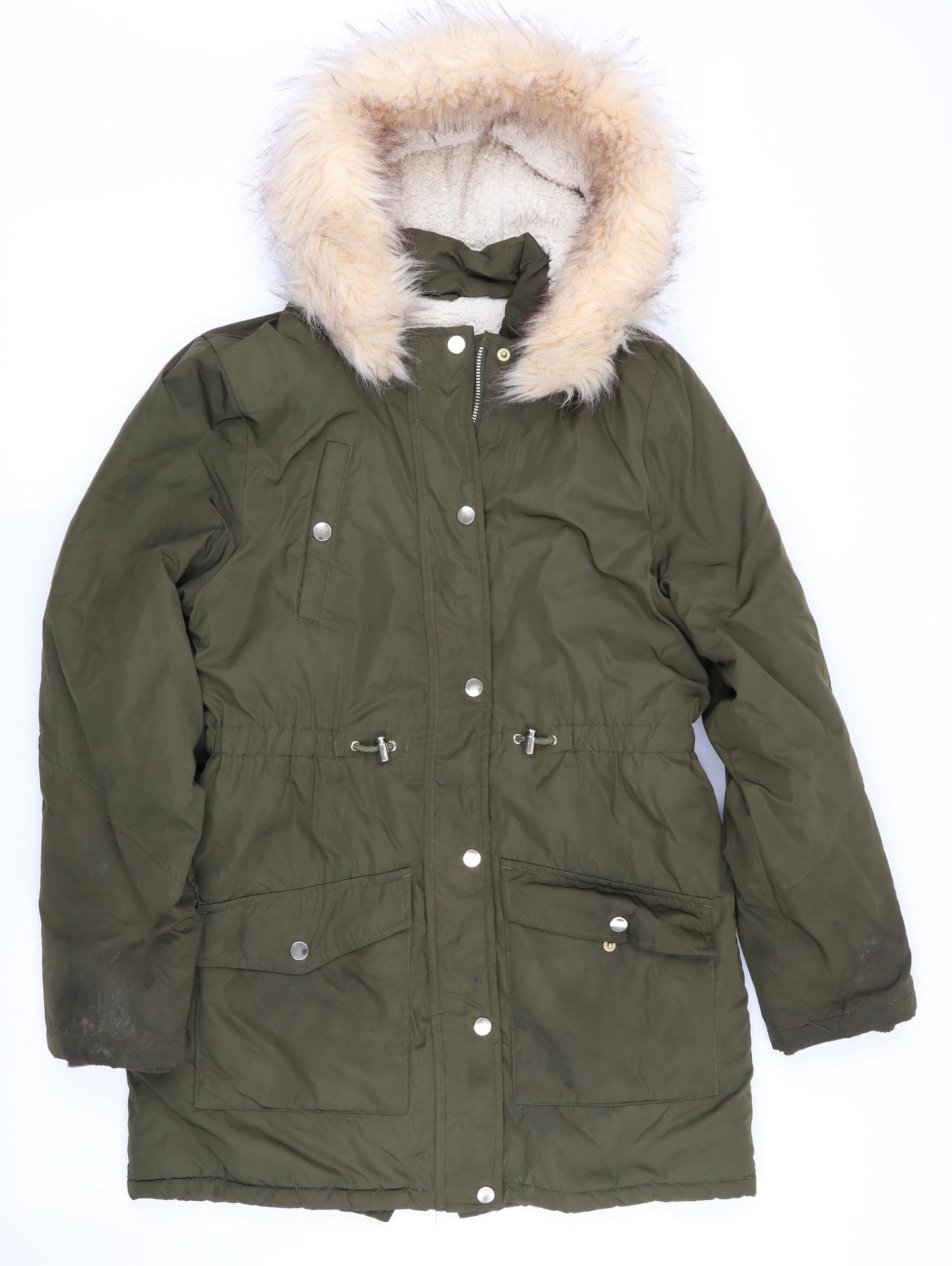 V by Very Womens Green   Anorak Coat   - Faux Fur Trim