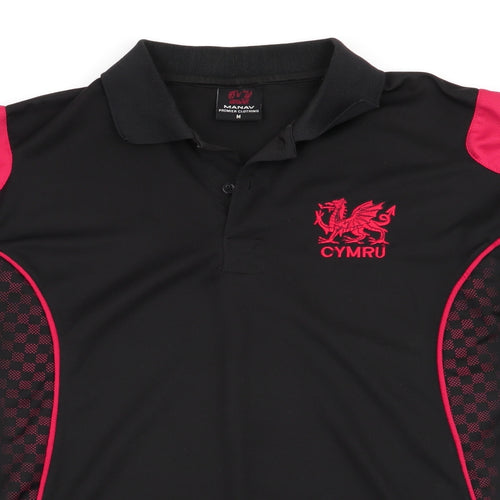 Manav Mens Black    T-Shirt Size M  - Cymru