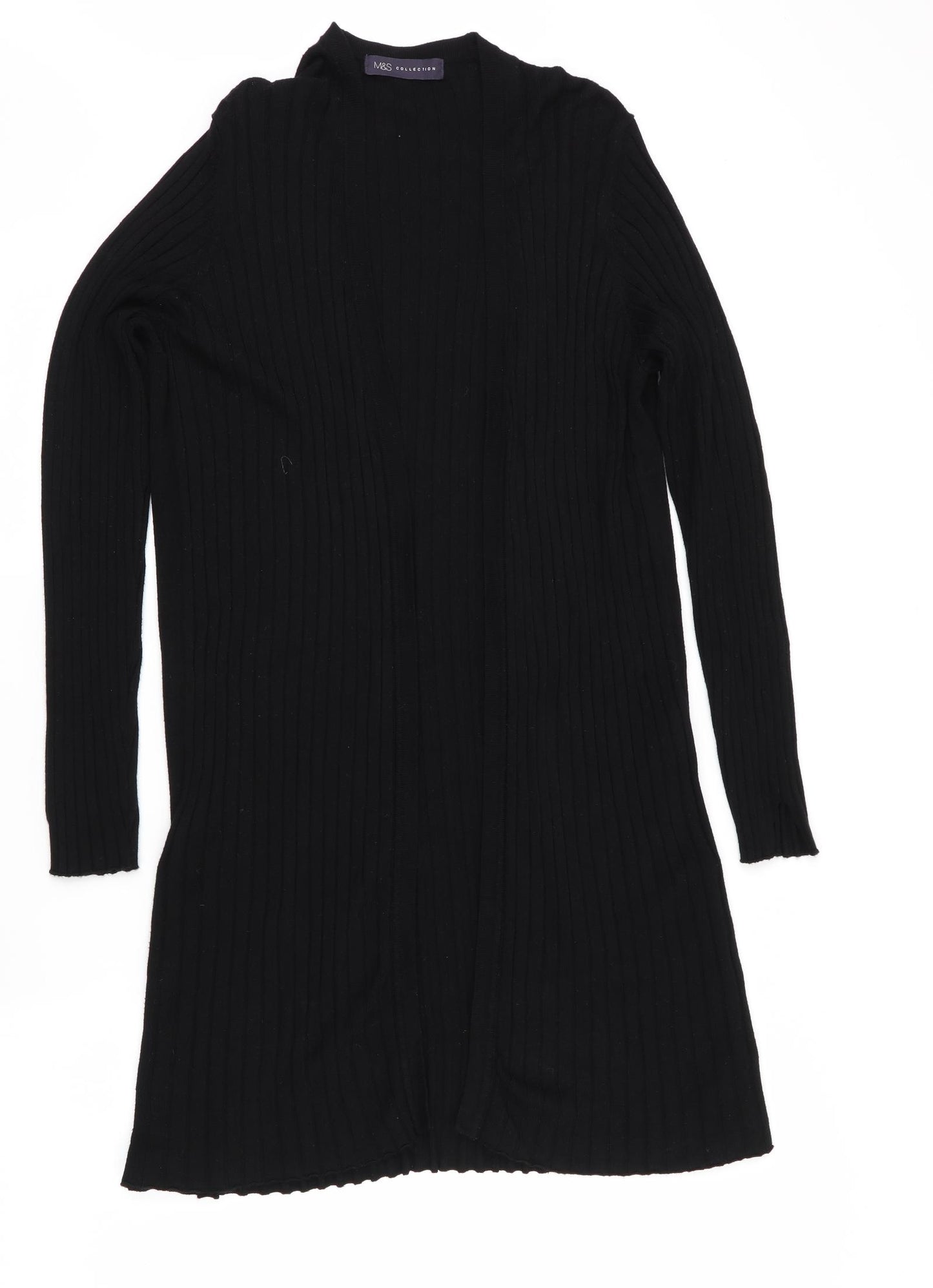Marks and Spencer Womens Black Striped  Cardigan Jumper Size M  - Longline Cardigan