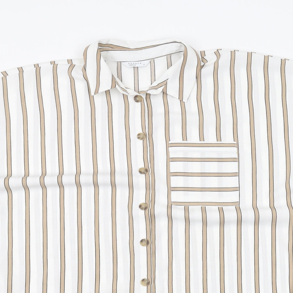 Papaya Womens White Striped  Basic Button-Up Size 14