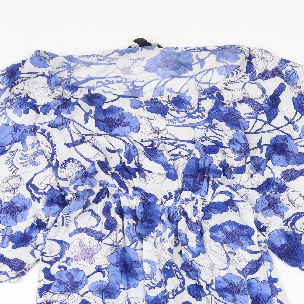 H&M Womens White Floral  Basic Blouse Size 8