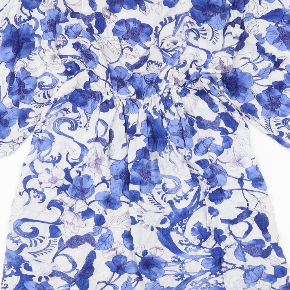 H&M Womens White Floral  Basic Blouse Size 8