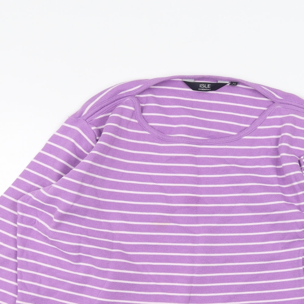 Isle Womens Purple Striped  Basic T-Shirt Size M