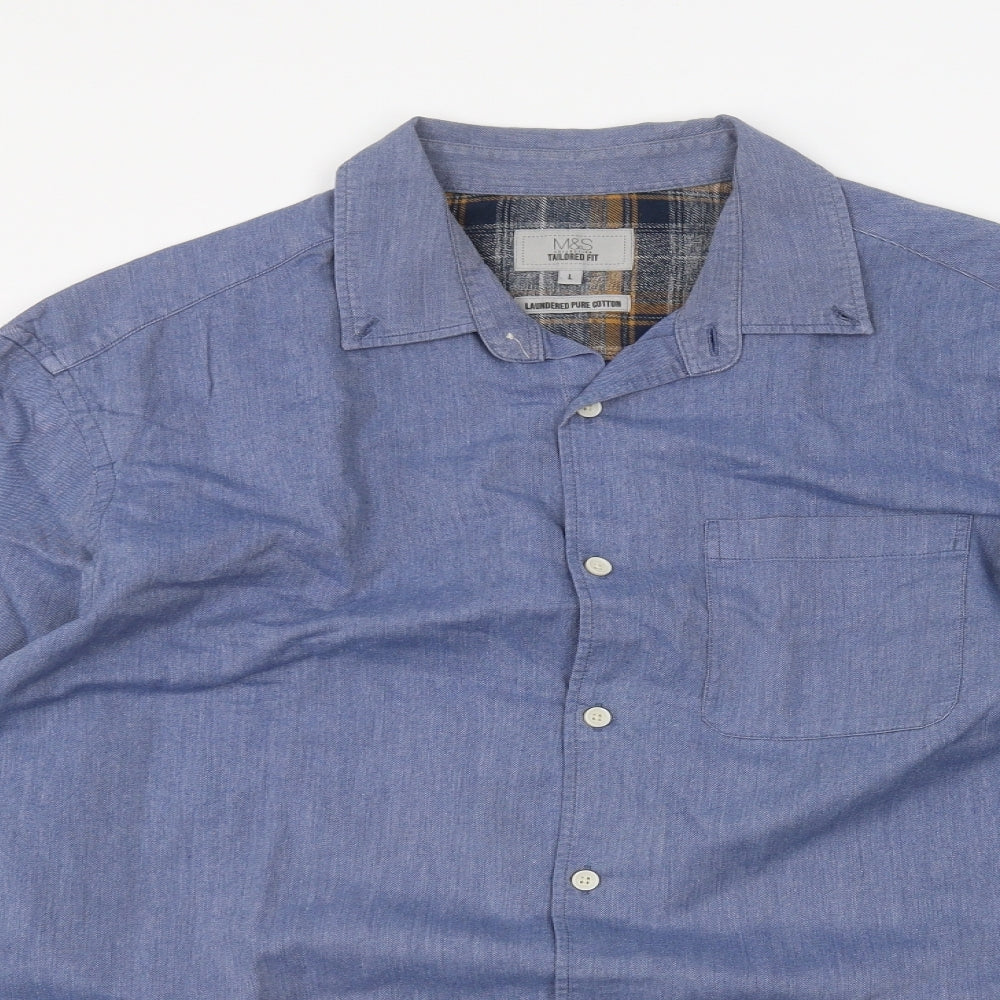 Marks and Spencer Mens Blue    Dress Shirt Size L