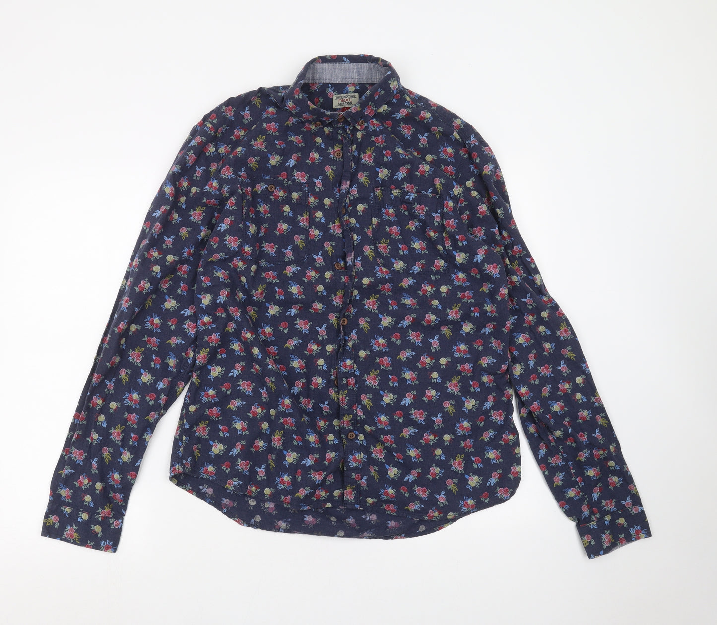 NEXT Mens Blue Floral   Dress Shirt Size L