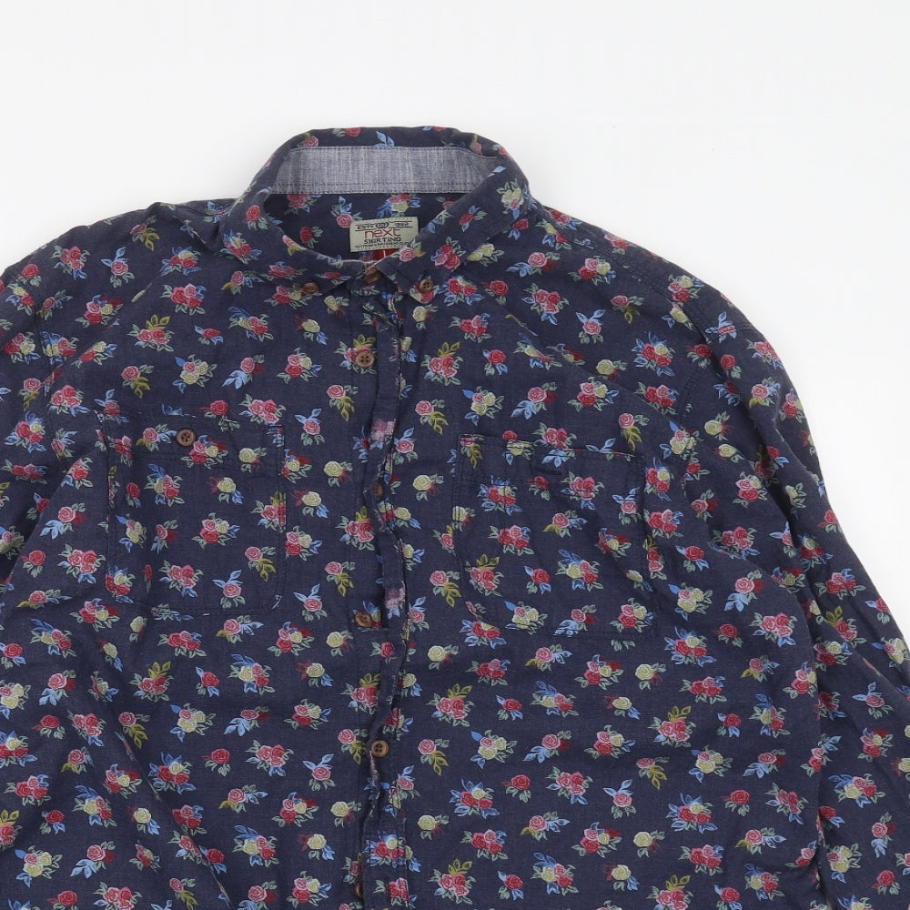 NEXT Mens Blue Floral   Dress Shirt Size L