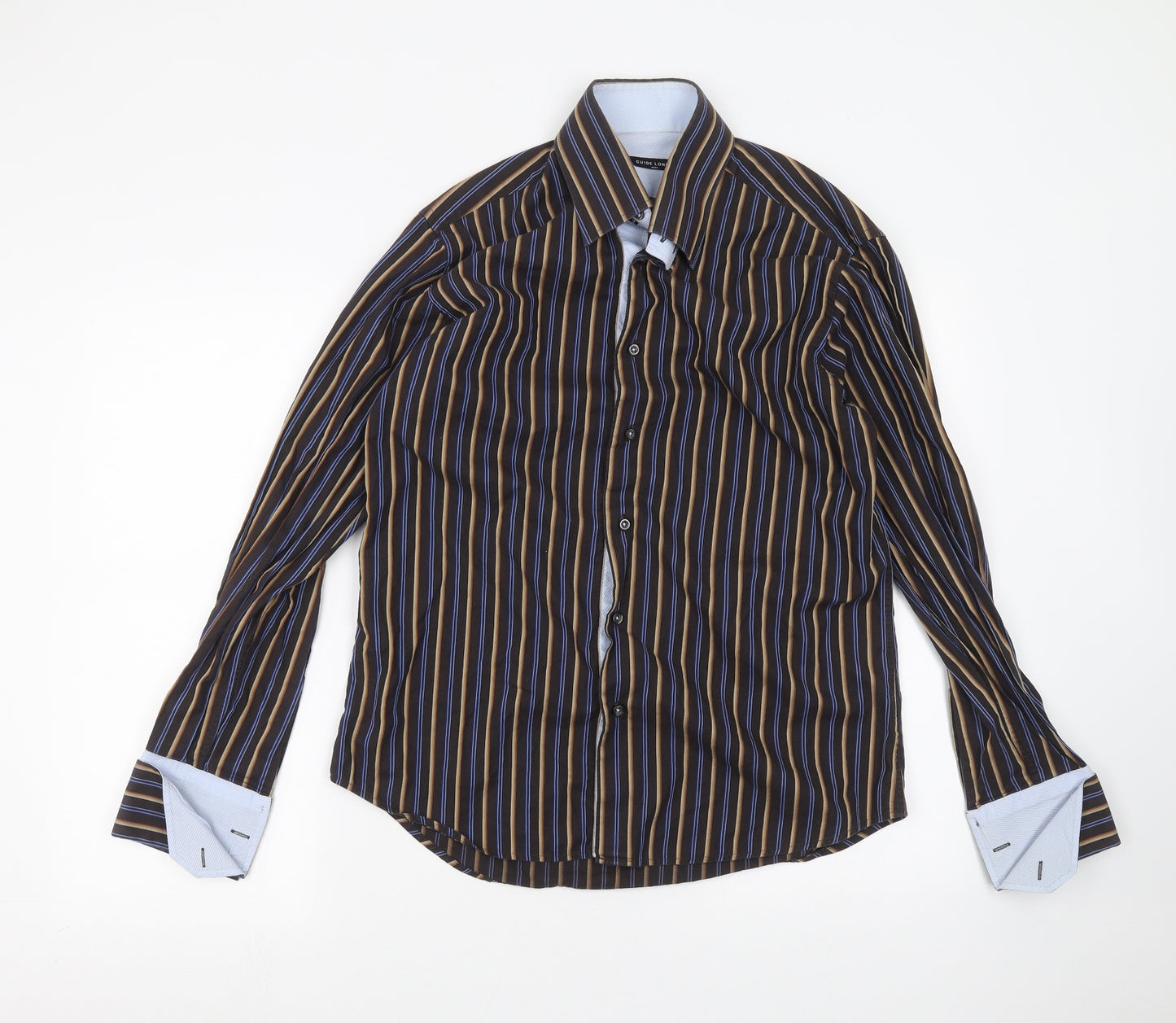 guide Mens Brown Striped   Dress Shirt Size L
