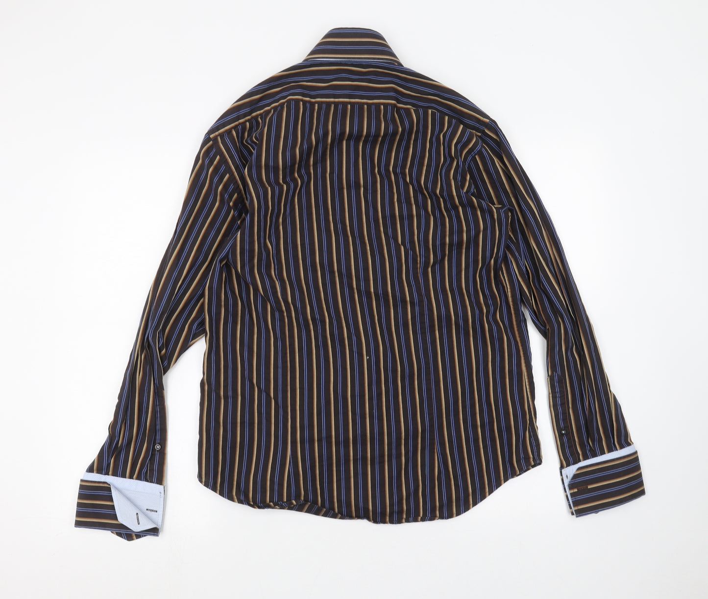 guide Mens Brown Striped   Dress Shirt Size L