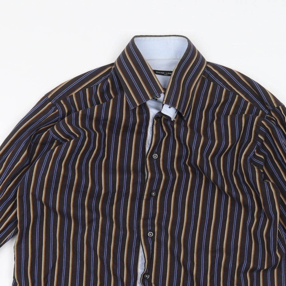 guide Mens Brown Striped   Dress Shirt Size L