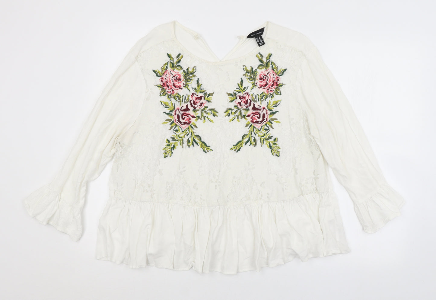 New Look Womens White Floral  Basic Blouse Size 16