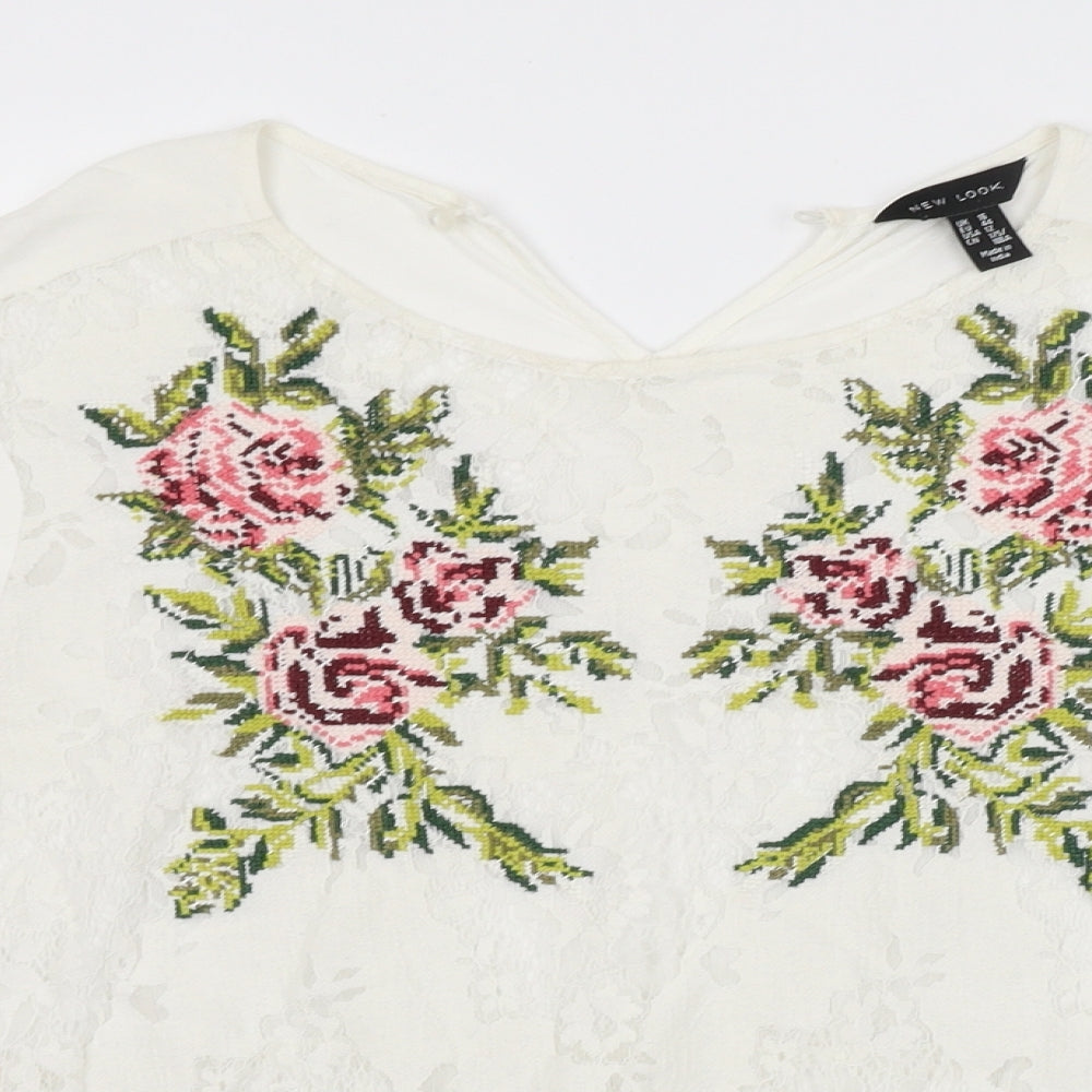 New Look Womens White Floral  Basic Blouse Size 16