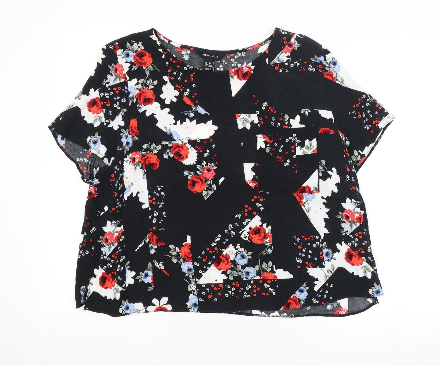 New Look Womens Black Floral  Basic Blouse Size 16