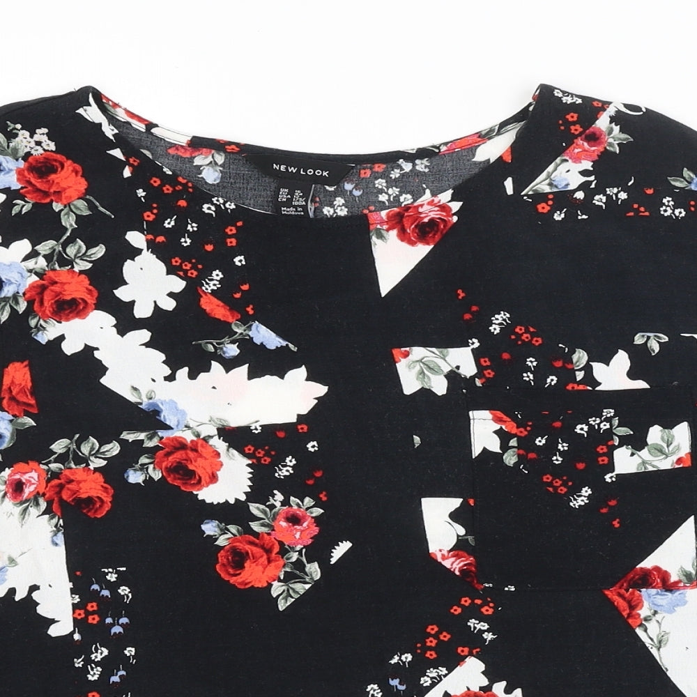 New Look Womens Black Floral  Basic Blouse Size 16