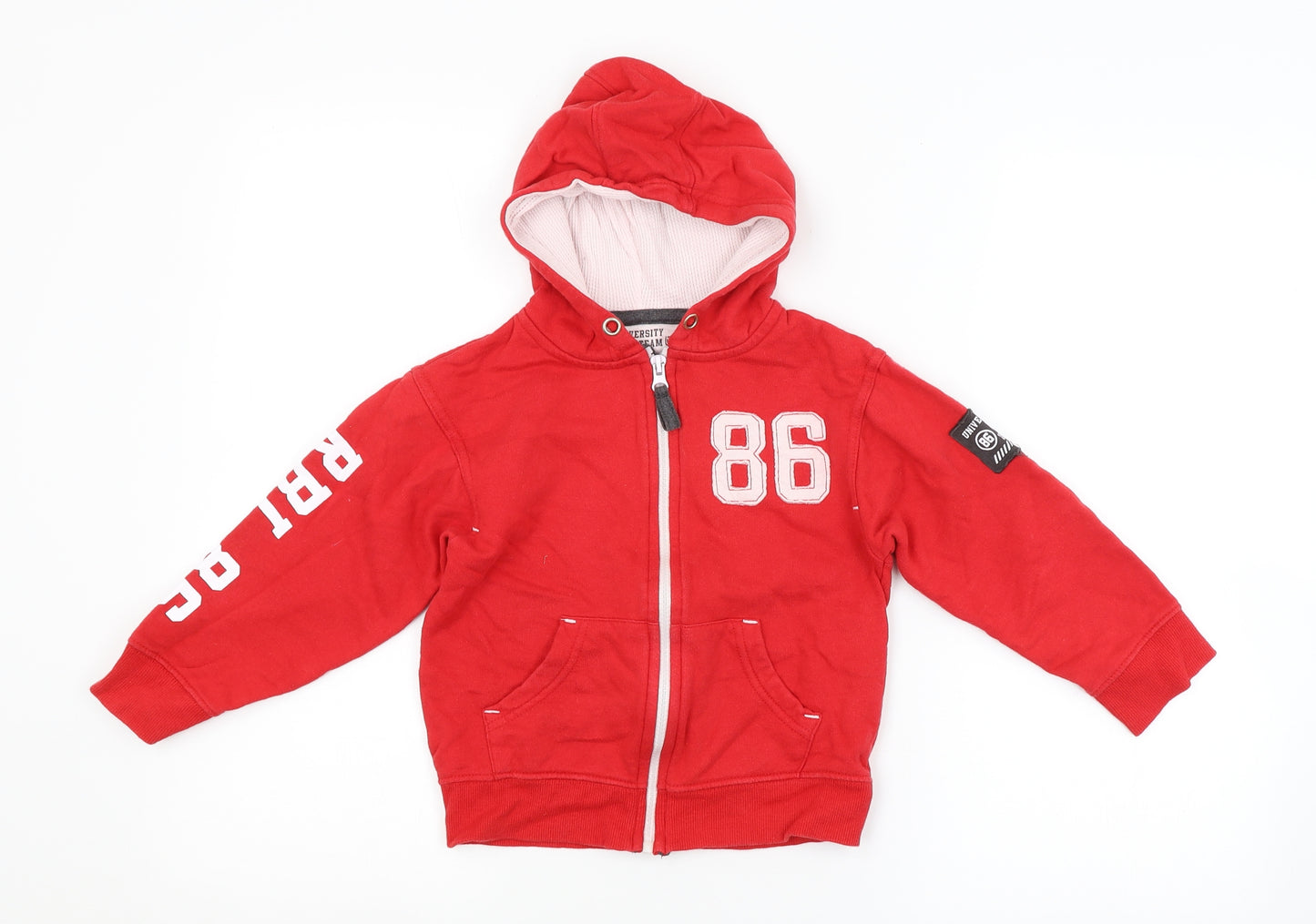 Rebel Jr Boys Red   Full Zip Hoodie Size 4-5 Years