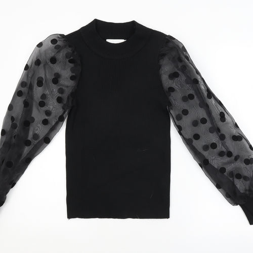 Flamant Rose Womens Black Polka Dot  Pullover Jumper Size M