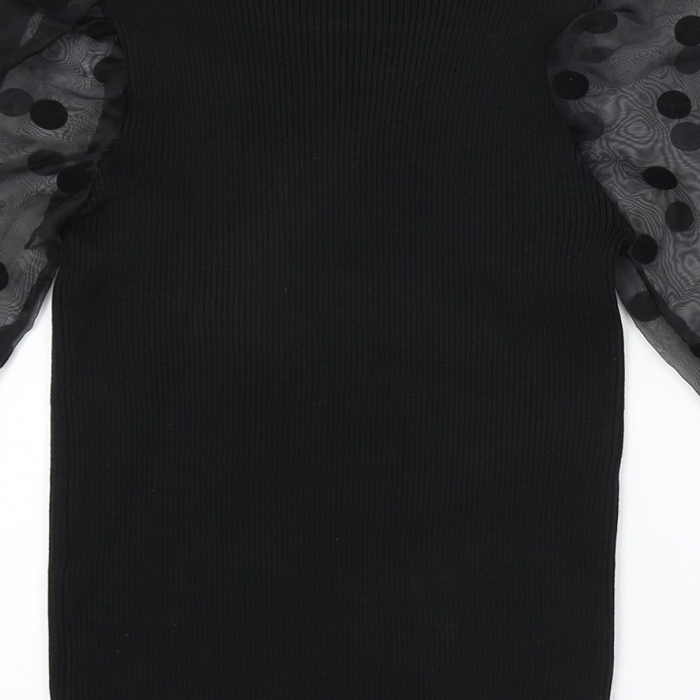 Flamant Rose Womens Black Polka Dot  Pullover Jumper Size M