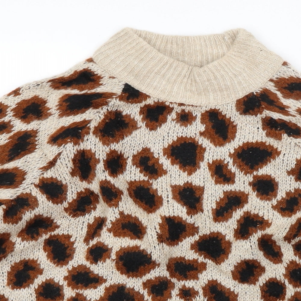 Only Womens Brown Animal Print  Pullover Jumper Size S