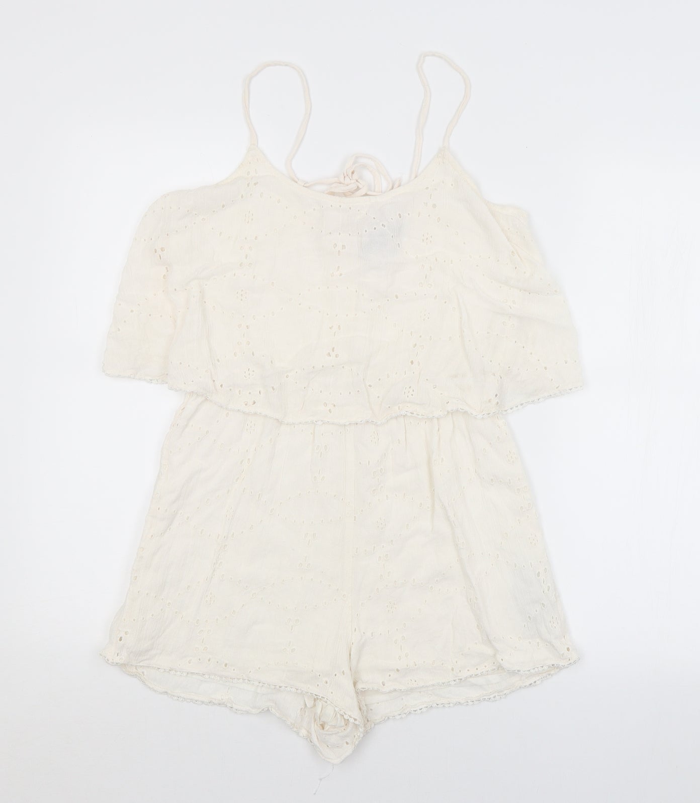 New Look Womens White Argyle/Diamond  Playsuit One-Piece Size 6