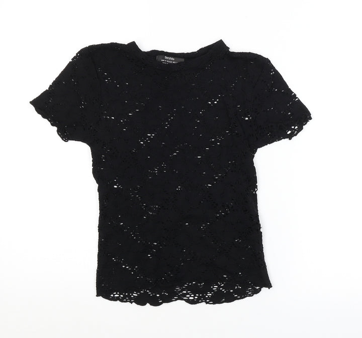 Bershka Womens Black Floral Basic Blouse Size XS