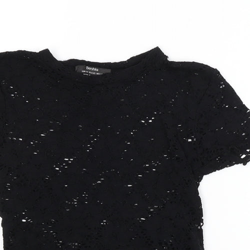 Bershka Womens Black Floral  Basic Blouse Size XS
