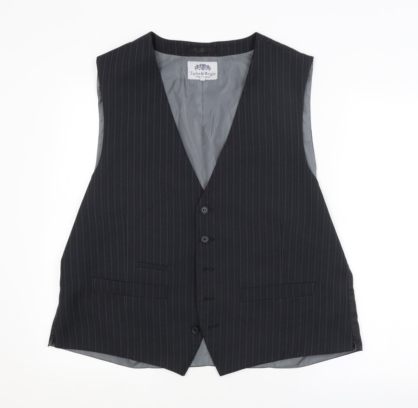 Taylor & Wright Mens Grey Striped  Jacket Suit Waistcoat Size 2XL