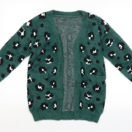 Preworn Womens Green Animal Print  Cardigan Jumper