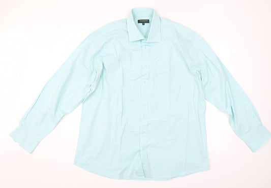 Front view of Greenwoods men’s blue dress shirt