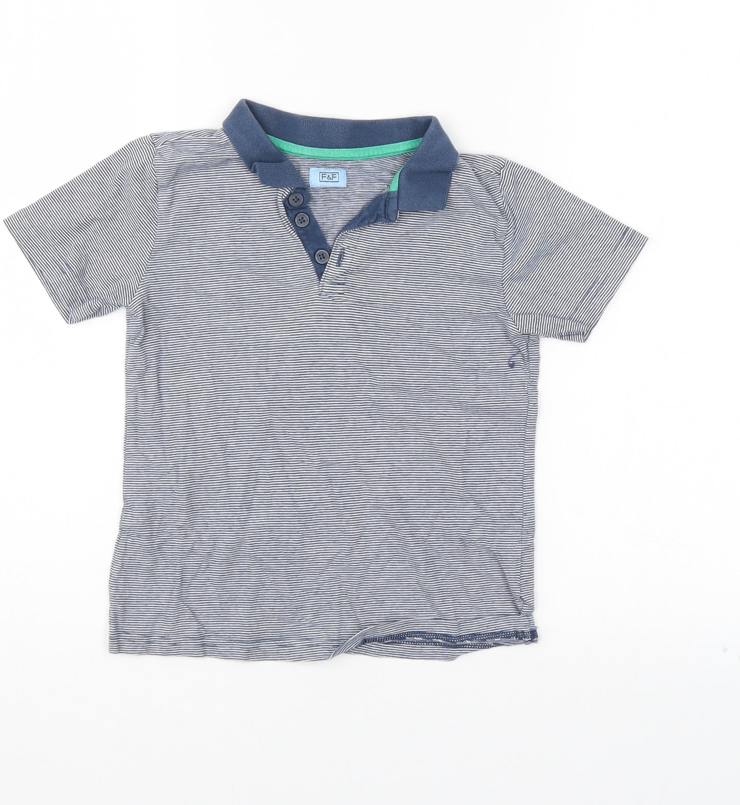 F&F Boys Blue Striped  Basic Polo Size 6-7 Years